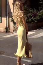 Strapless Ruffle Midi Dress