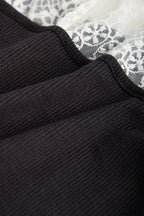 Black Ribbed Lace Long Sleeve Blouse
