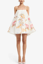 Blossoms Climb Lemon Vine Print Adjustable Straps A-line Mini Dress