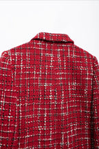 Padded Shoulder Tweed Two Piece Blazer Skirt Set