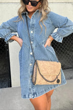 New Washed Denim Puff Sleeve Dress