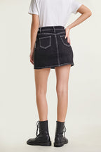 Black Contrast Stitch Cotton-Blend Mini Denim Skirt