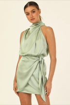 Elegant Halter Satin Tie up Bodycon Cocktail Dress