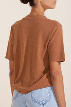 Minimalist Solid Deep V Neck Slub Cotton Loose T-shirt