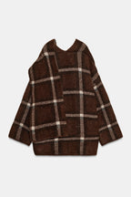 SHORT CHECK KNIT COAT WITH SCARF DETAIL
