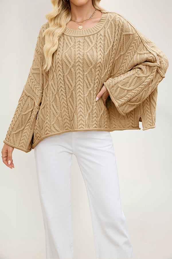 Solid Color Cable Knit Loose Long-sleeved Casual Sweater