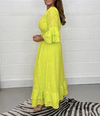 Embroidery Frill Sleeve Midi Dress
