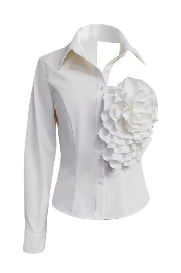 Stylish Three-dimensional Floral Collared Single-sleeve Casual Shirt