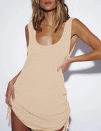 Crochet backless swimsuit cover-up scoop neck knitted beach tank top