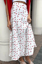 Cherry Print High Waist ALine Skirt