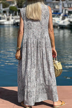 Irregular dot ink pattern v-neck sleeveless comfortable dress
