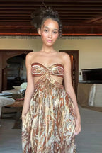 Print Strapless Tube Maxi Dress