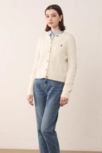 Solid Crew Neck Versatile Long Sleeve Knit Cardigan