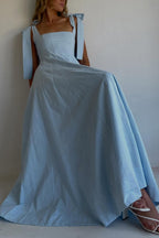 Solid Color Sleeveless Tie-up Suspender Elegant Patchwork Maxi Dress