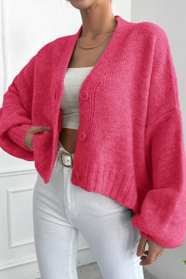 Marled V Neck Bell Sleeve Cardigan