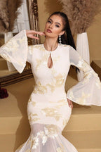 Elegant Embroidered Mesh Trumpet Sleeve Prom Dress