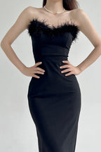 Strapless V-Neck Feathered Mermaid Party Dress
