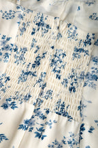 Ivory Floral Print Tie Strap Smocked Detail Mini Dress