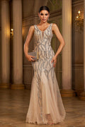 Sleeveless V Neck Sequin Mermaid Prom Dress