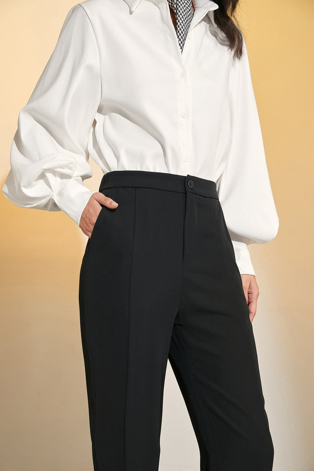 Black Wide Leg Half-Elastic Waist Suit Pants