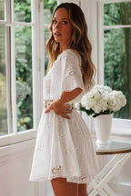 Cutout Round Neck Short Sleeve Boho Dress