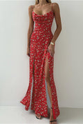 Low Cut Color Block Spaghetti Strap Floral Dress