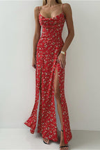 Low Cut Color Block Spaghetti Strap Floral Dress