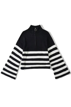 Turtleneck Zipper Striped Cardigan Sweater