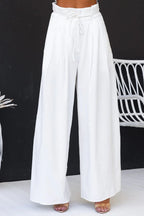 Gette Linen Blend Slit Front Top and High Rise Knoted Pocket Wide Leg Pants Set