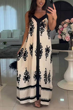 Elegant Ethnic Pattern Print Patchwork Loose Maxi Dress