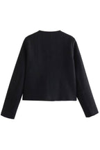 Round Neck Slim Fit Colorblock Women's Button Jacket