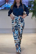 Emelia Unique Print Back Elastic Waist Pocket Wide Leg Pants