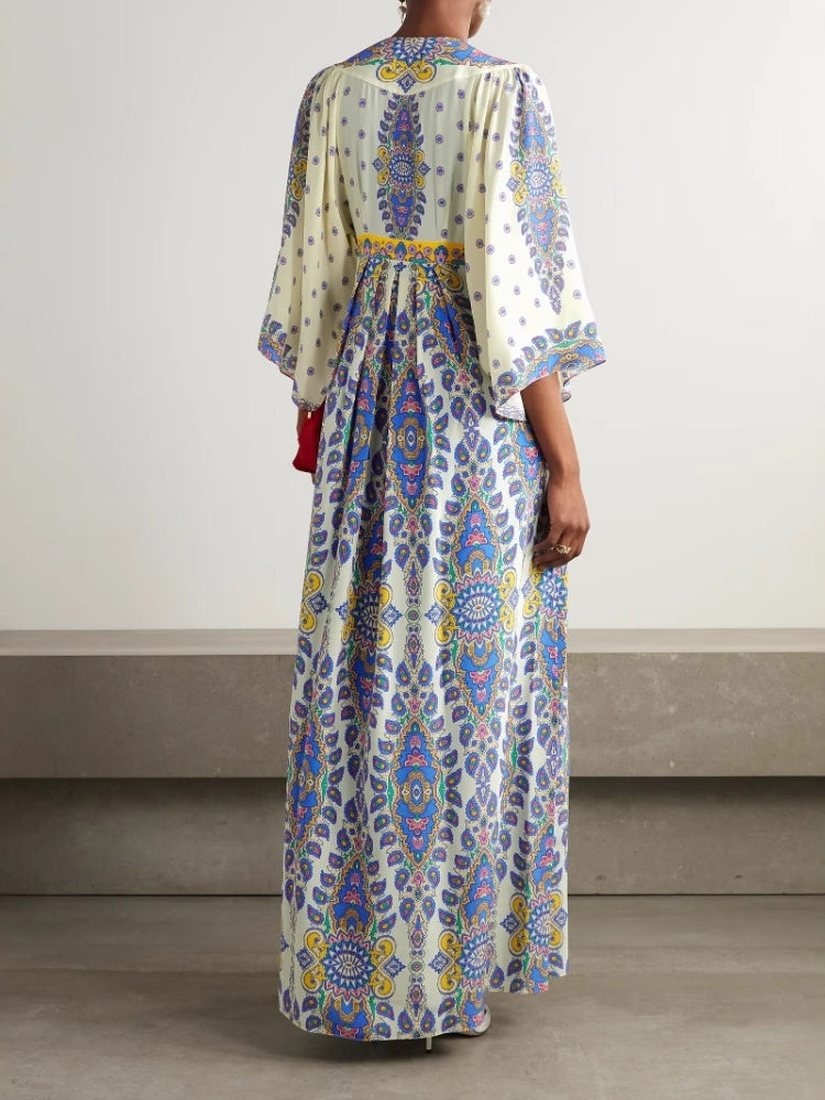 Casual Loose Printed V Neck Maxi Dress