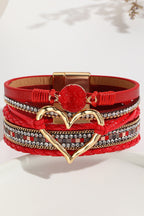 Bohemian Leather Cord Multi-layered Raw Stone Heart Bracelet