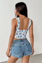 Sweet Floral Wide Strap Crop Top
