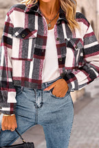 Lapel Pocket Fashion Casual Cropped Ladies Plaid Jacket