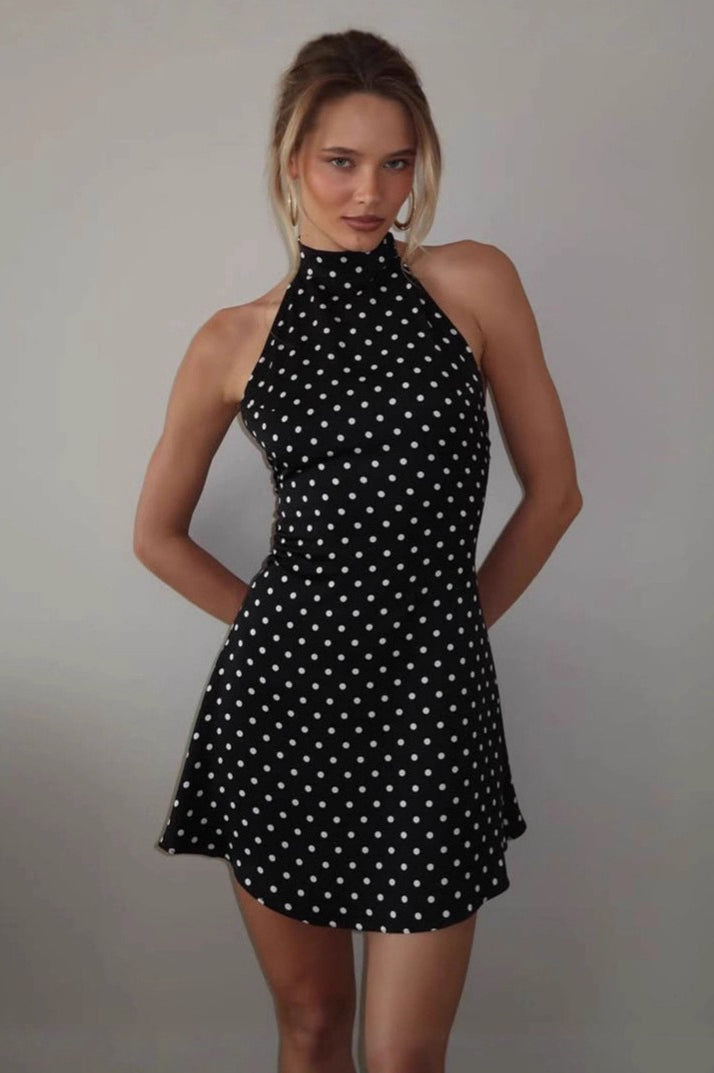 Sexy Polka Dot Waist Cinched Sleeveless Bodycon Dress