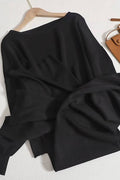 Off-shoulder knit wide-leg pants suit