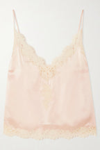 Celebration Look Contrast Color Satin Lace Trim V-Neck Slip Tank