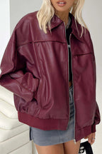Lapel Collar Faux Leather Motorcycle Jacket