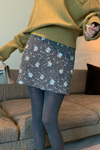 Embroidered Sequin High Waist ALine Skirt