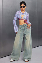Button Front Vintage Loose Straight Jean