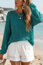 Coconut Tree Jacquard Loose Round Neck Long-sleeved Casual Knitted Cover-up