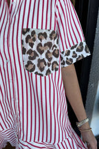 Women's Striped Animal Print Contrast Button Down Dress