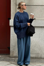 Classic Solid Crew Neck Relaxed Knit Sweater