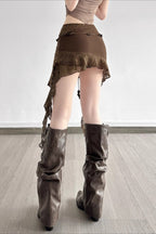 Mermaid Style Asymmetric Ruffle Skirt