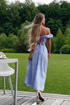 Chic Strapless Cowl Back Floral Dress