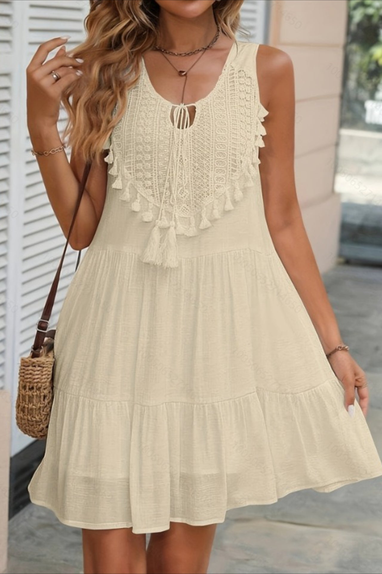 U-Neck Sleeveless Lace Fringe Boho Dress