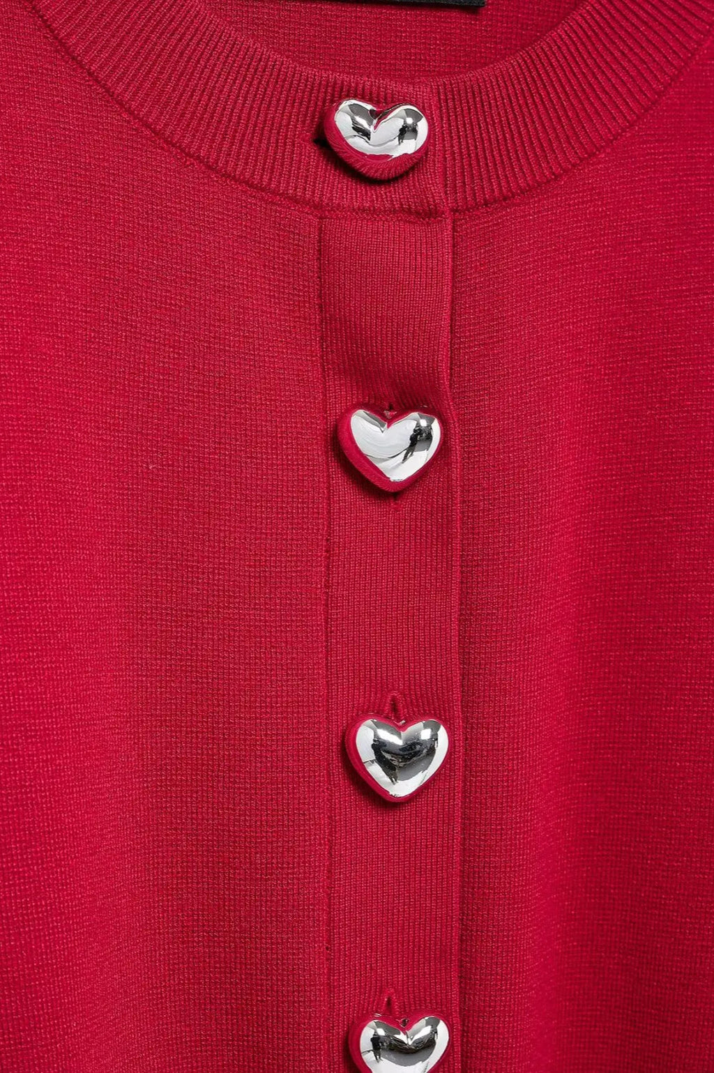 Knit ONeck Heart Button Sweater