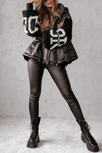Stylish Denim Knit Long-sleeved Patchwork Hooded Pocket Thickened Jacket